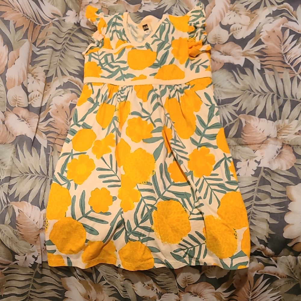 Tea Collection Yellow and Green Leaf Dress